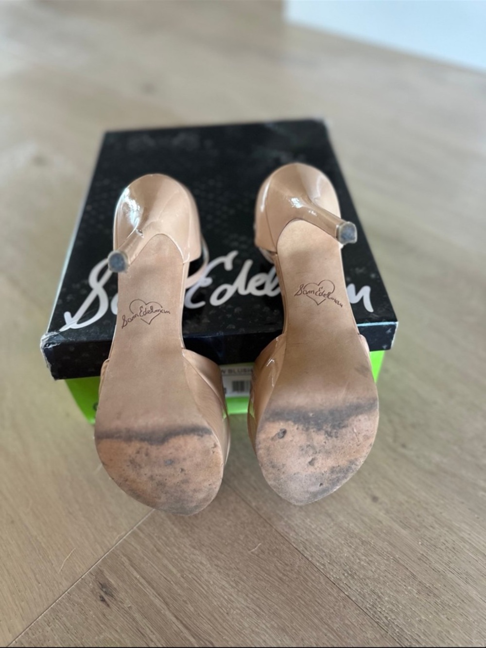 Sam Edelman Blush Patent Leather Peep-Toe Platform Heels - Picture 7 of 12